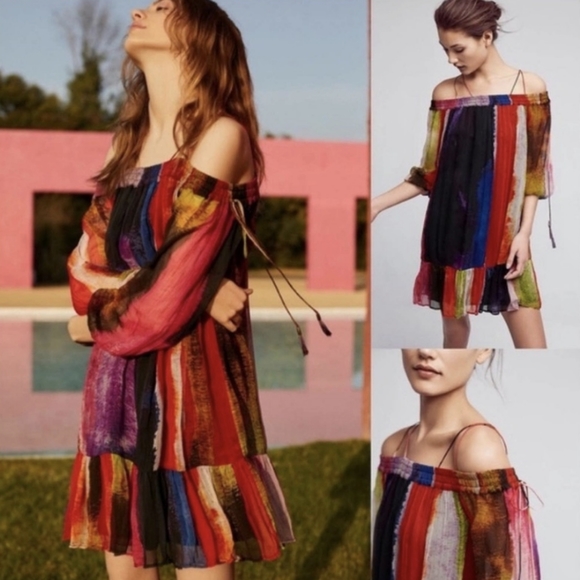 Floreat Multicolor Watercolor Off The Shoulder Tunic Dress - Picture 8 of 8